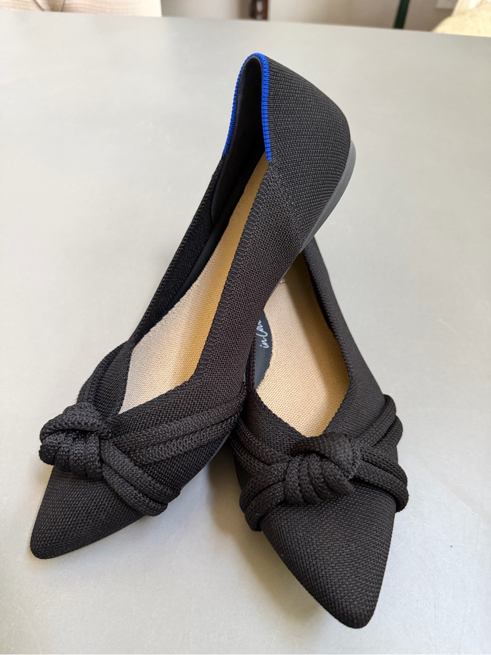Rothys The Knot Point II Shoes Womens Size 10.5 Pointed Toe Slip On Flats Black